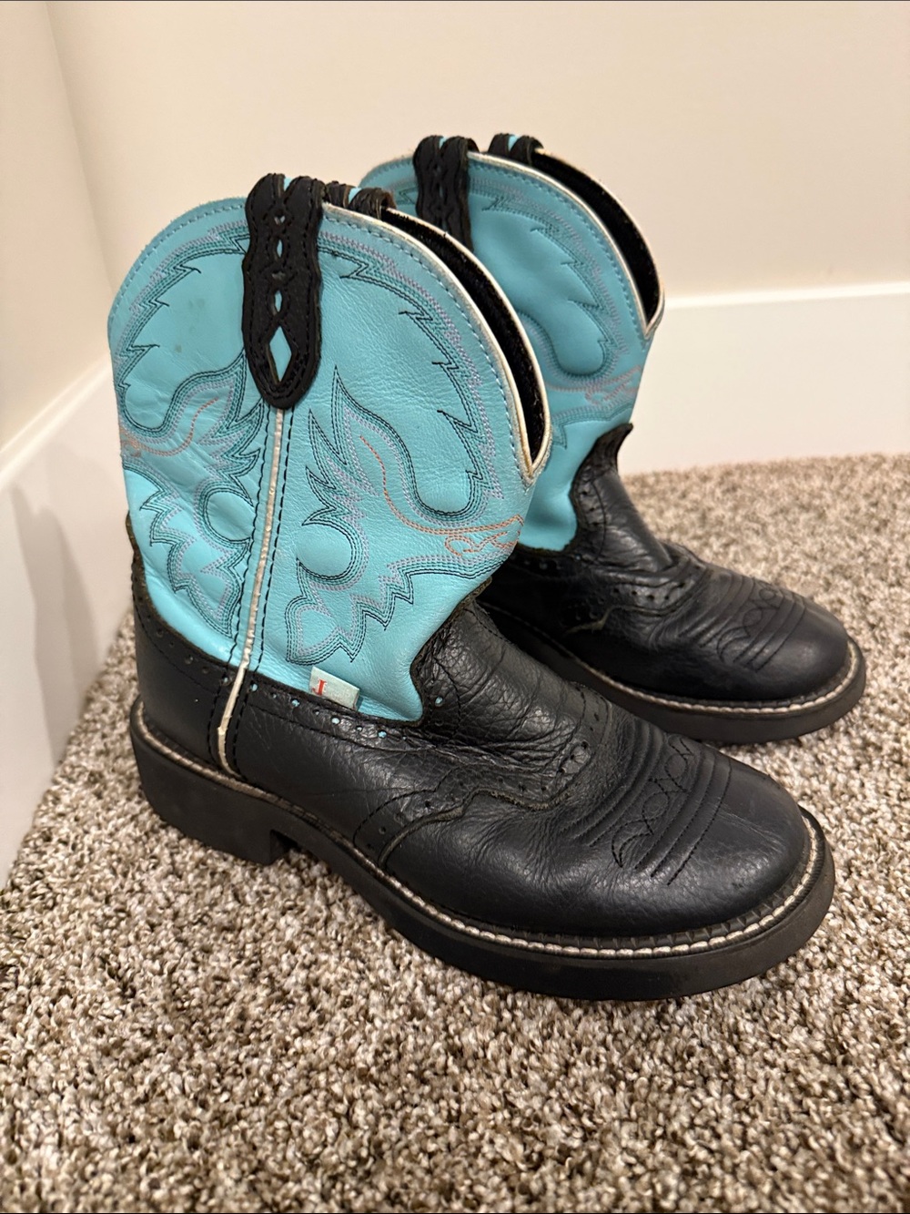 Justin Boots Black & Turquoise Western Heeled Boots Gypsy 8 B Women’s